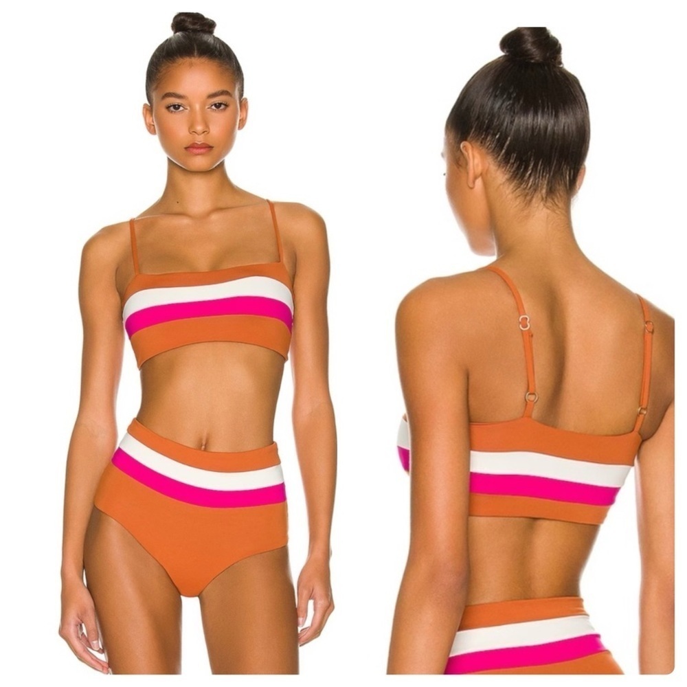 L*Space | Rebel Stripe Bikini Top In Amber-Bougainvillea-Cream | XS